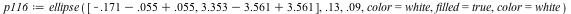 `assign`(p116, ellipse([`+`(`+`(-.171, -0.55e-1), 0.55e-1), `+`(`+`(3.353, -3.561), 3.561)], .13, 0.9e-1, color = white, filled = true, color = white))