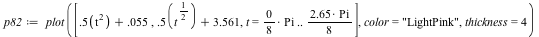 `assign`(p82, plot([`+`(`*`(.5, `*`(`^`(t, 2))), 0.55e-1), `+`(`*`(.5, `*`(`^`(t, `/`(1, 2)))), 3.561), t = `*`(`*`(0, `/`(1, 8)), `*`(Pi)) .. `*`(`+`(`*`(2.65, `*`(Pi))), `/`(1, 8))], color = 