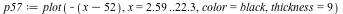 `assign`(p57, plot(`+`(`-`(x), 52), x = 2.59 .. 22.3, color = black, thickness = 9))