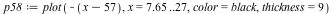 `assign`(p58, plot(`+`(`-`(x), 57), x = 7.65 .. 27, color = black, thickness = 9))