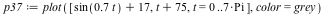 `assign`(p37, plot([`+`(sin(`+`(`*`(.7, `*`(t)))), 17), `+`(t, 75), t = 0 .. `+`(`*`(7, `*`(Pi)))], color = grey))